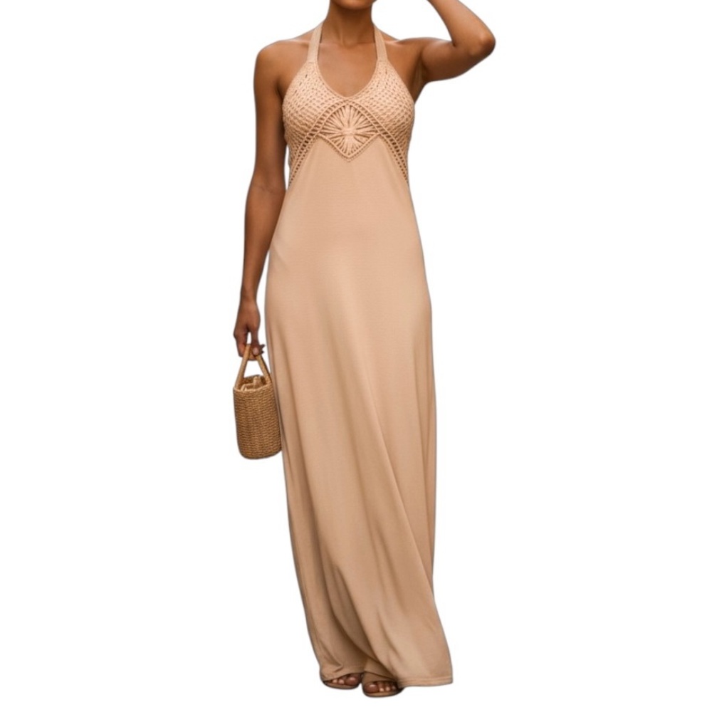 Neutral Maxi Halter Sundress